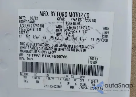 2012 Ford F-150 Lariat from USA, damaged, VIN 1FTFW1ET4CFB99766